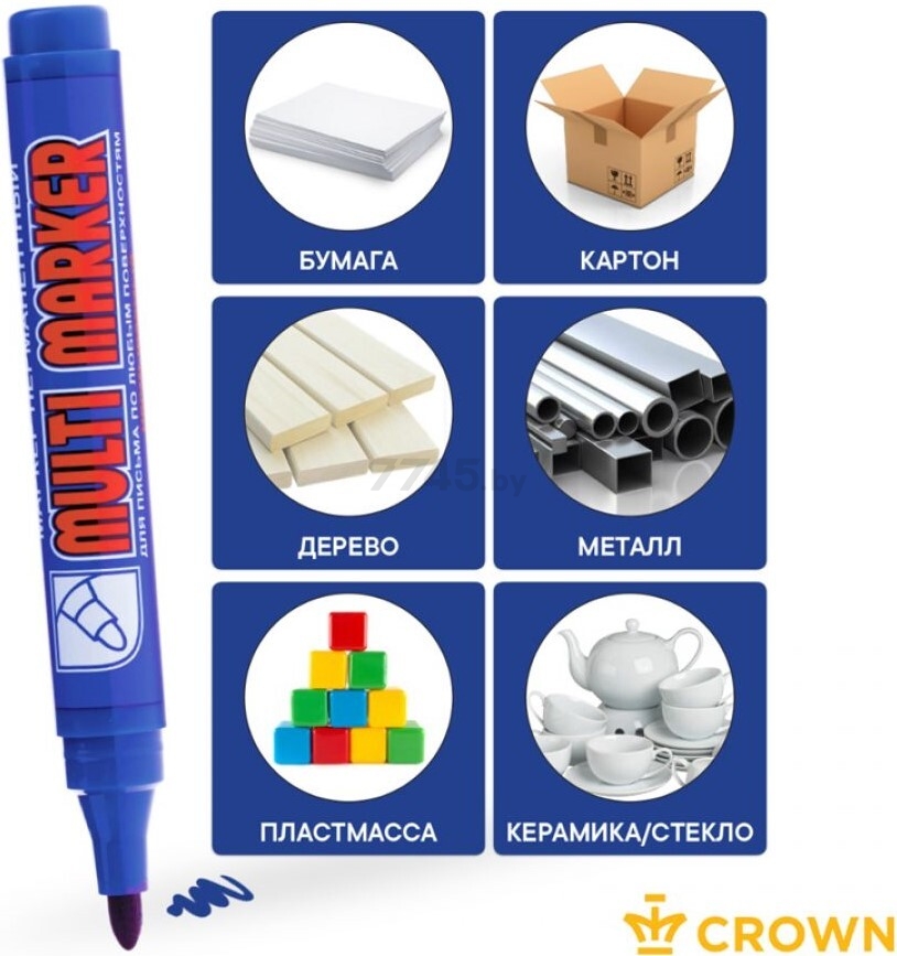 Маркер перманентный фетровый CROWN Multi Marker синий (CPM-800blue) - Фото 5